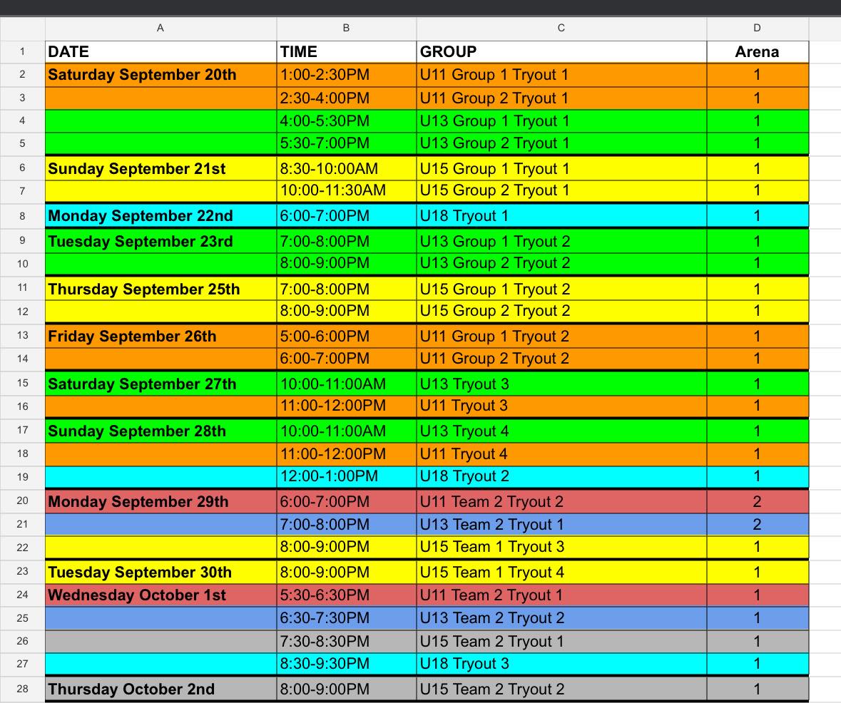 YCMHA tryout schedule